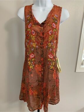 NWT Aratta Silent Journey Orange Floral Embroidered Tunic